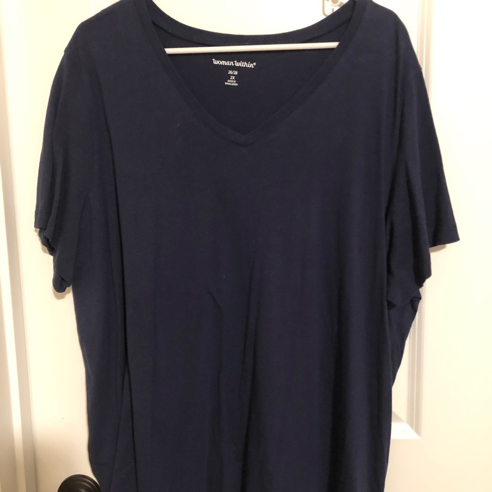 Woman Within 2X Navy Blue Short Sleeve Top